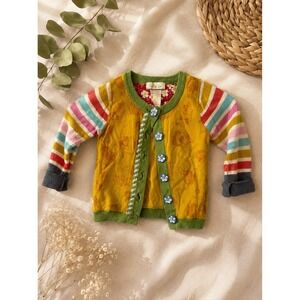 Matilda Jane Girls 18M Yellow Floral Striped Knit Cardigan Flower Buttons Boho